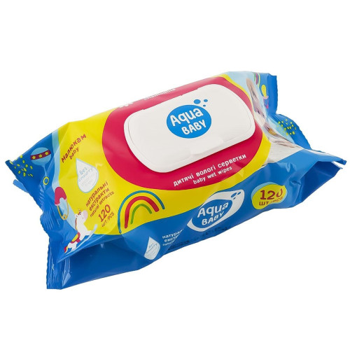 Серветки вологі AquaBaby 120шт, с клап (1/9) {1/72} Серветки вологі AquaBaby 120шт, с клап (1/9) {1/72}
