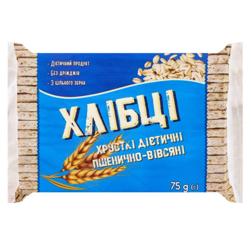 Хлібці хрусткі пшенично-вівсяні, 75г (1/48) Хлібці хрусткі пшенично-вівсяні, 75г (1/48)